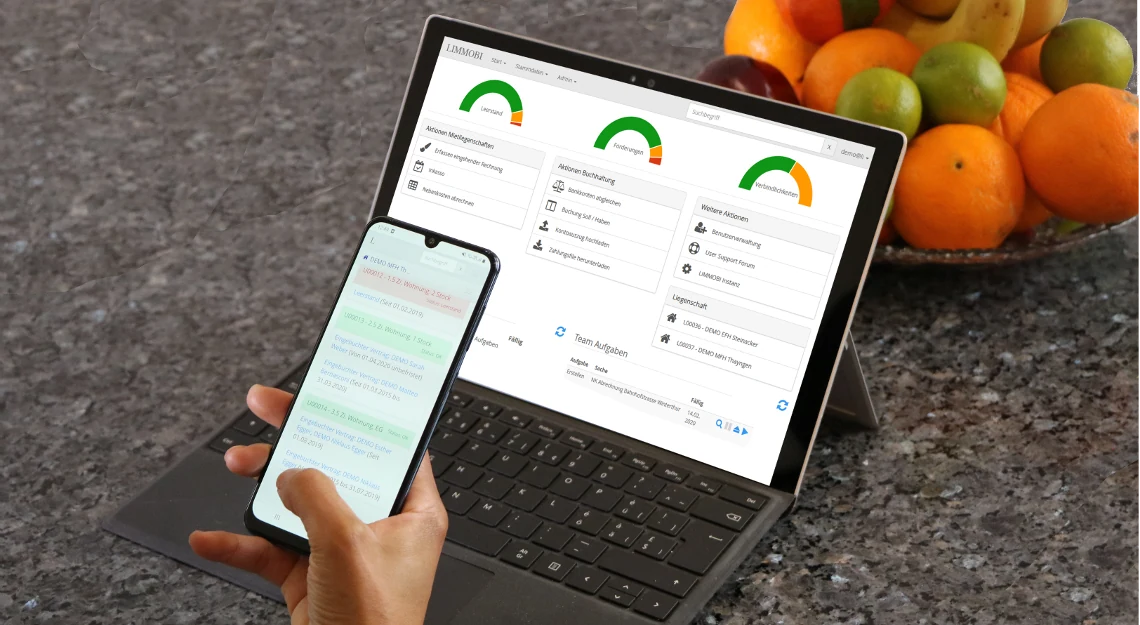 LIMMOBI auf einem Tablet und gleichzeitig auf einem Smartphone geöffnet